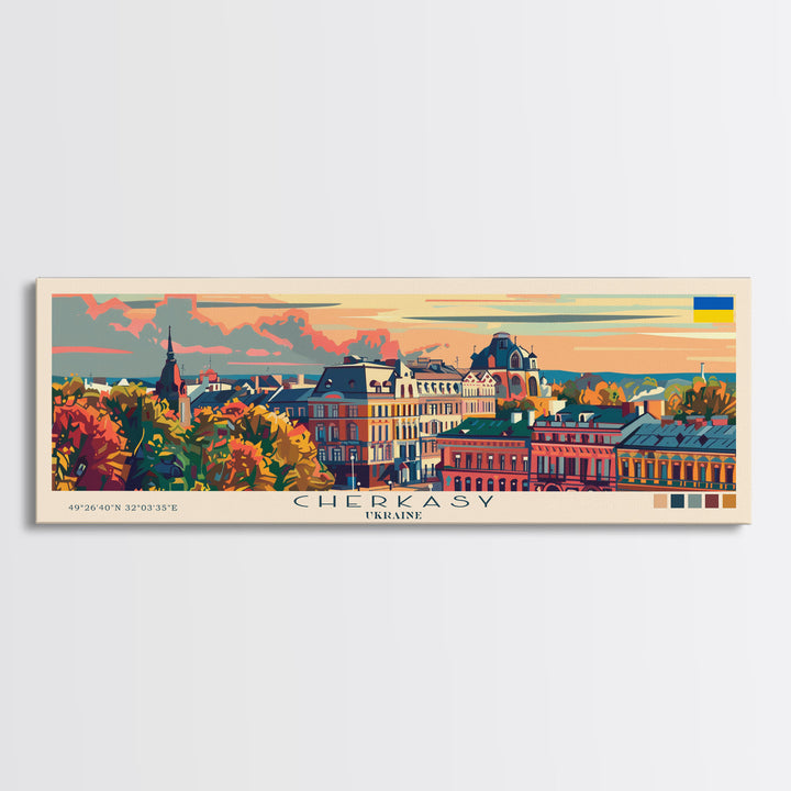 Cherkasy Ukraine Travel Art, City Art, Framed Canvas Print or Metal Wall Art, Europe Travel Poster, Panoramic Wall Art, Extra Wide Wall Art