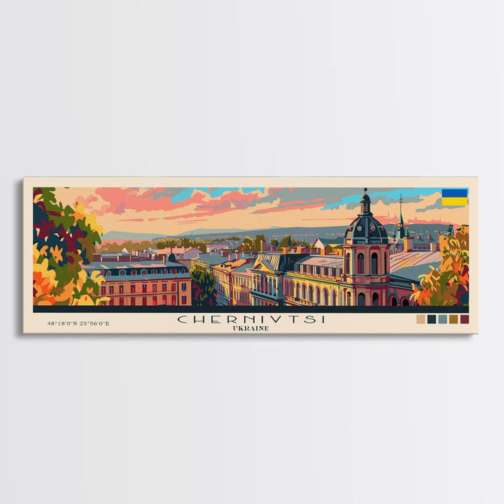 Chernihiv Ukraine Panoramic Travel Poster, Framed Canvas Print or Metal Wall Art, Travel Art, Home Decor, Panoramic Painting, Midcentury Art