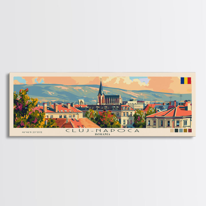 Cluj Napoca Romania Travel Print Wall Art, Panoramic City Art, Travel Art, Wall Decor, Vacation Gift, Framed Canvas Print Or Metal Art