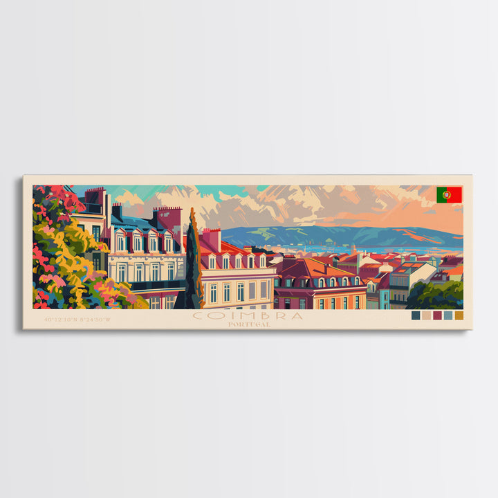 Coimbra Portugal Travel Art, City Art, Framed Canvas Print or Metal Wall Art, Europe Travel Poster, Panoramic Wall Art, Extra Wide Wall Art