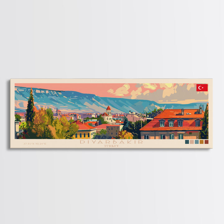 Diyarbakr Turkey Panoramic Travel Poster, Framed Canvas Print or Metal Wall Art, Travel Art, Home Decor, Panoramic Painting, Midcentury Art