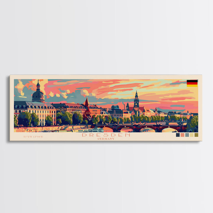 Dresde Germany Travel Art, City Art, Framed Canvas Print or Metal Wall Art, Europe Travel Poster, Panoramic Wall Art, Extra Wide Wall Art