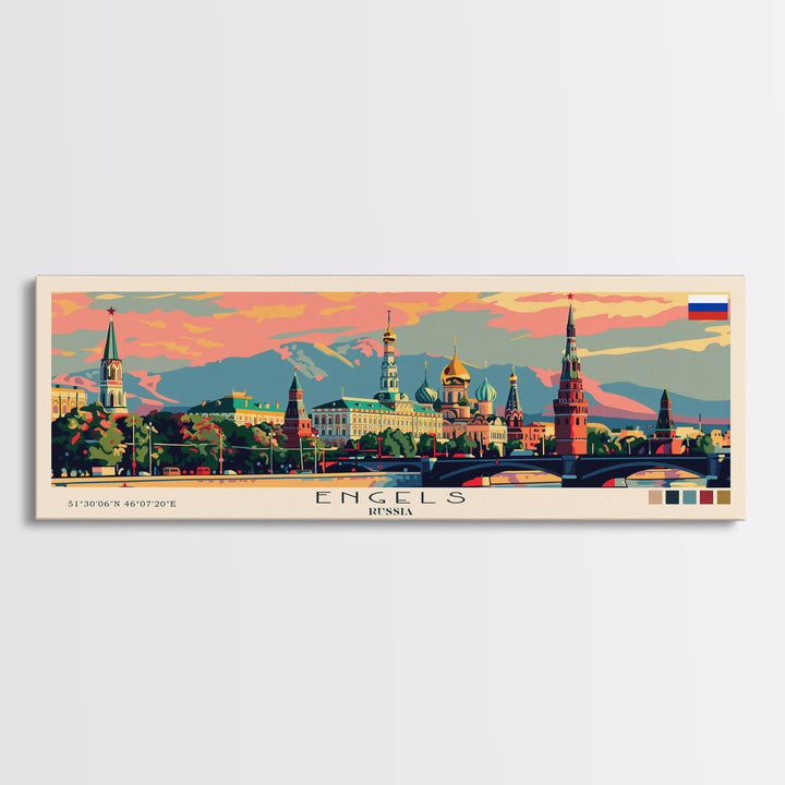 Engels Russia Panoramic Travel Poster, Framed Canvas Print or Metal Wall Art, Travel Art, Home Decor, Panoramic Painting, Midcentury Art