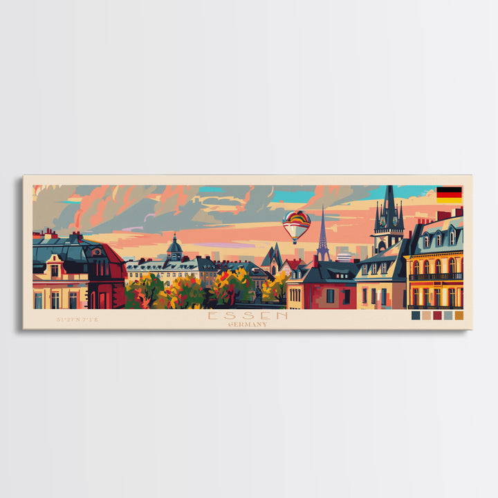 Essen Germany Travel Print Wall Art, Panoramic City Art, Travel Art, Wall Decor, Vacation Gift, Framed Canvas Print Or Metal Art