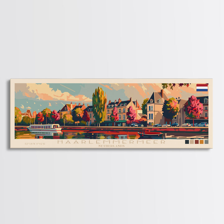 Haarlemmermeer Netherlands Panoramic Travel Poster, Framed Canvas Print or Metal Wall Art, Travel Art, Home Decor, Panoramic Painting, Midcentury Art