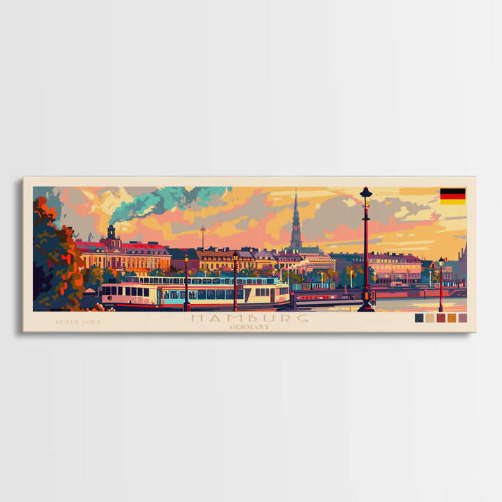 Hamburg Germany Travel Print Wall Art, Panoramic City Art, Travel Art, Wall Decor, Vacation Gift, Framed Canvas Print Or Metal Art