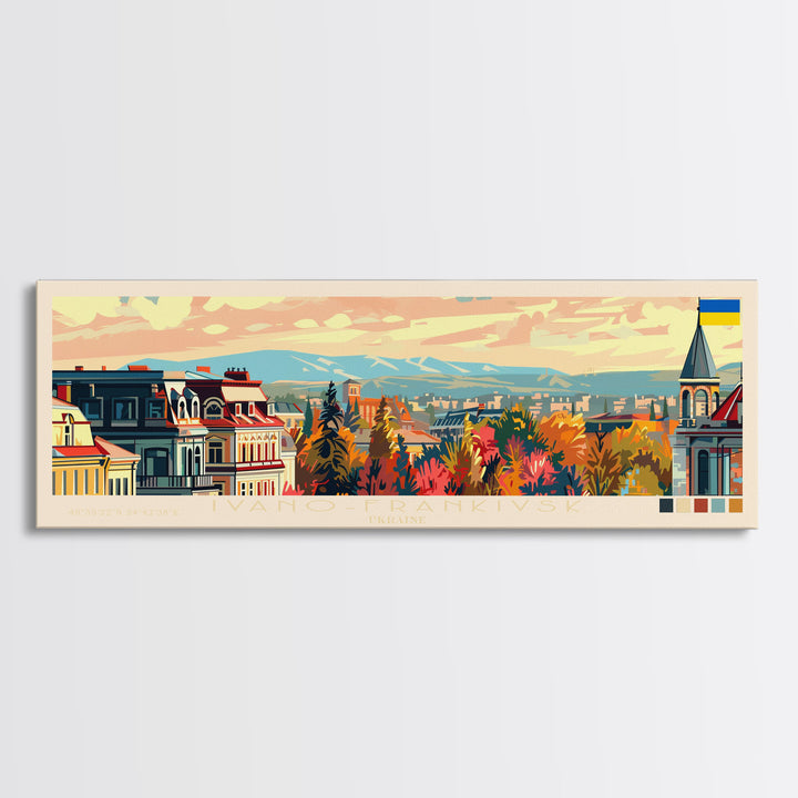 Ivano Frankivsk Travel Art, City Art, Framed Canvas Print or Metal Wall Art, Europe Travel Poster, Panoramic Wall Art, Extra Wide Wall Art