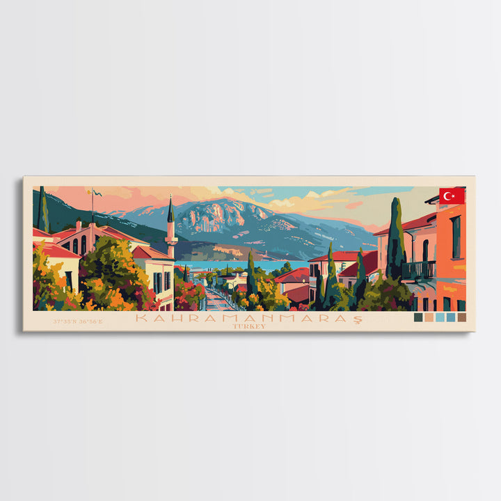 Kahramanmaras Turkey Panoramic Travel Poster, Framed Canvas Print or Metal Wall Art, Travel Art, Home Decor, Panoramic Painting, Midcentury Art