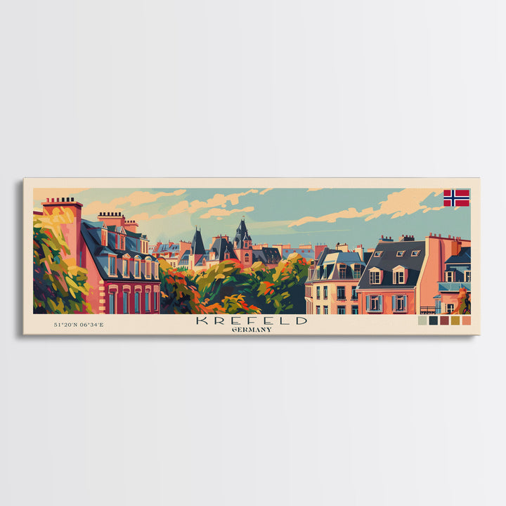 Krefeld Germany Panoramic Travel Poster, Framed Canvas Print or Metal Wall Art, Travel Art, Home Decor, Panoramic Painting, Midcentury Art