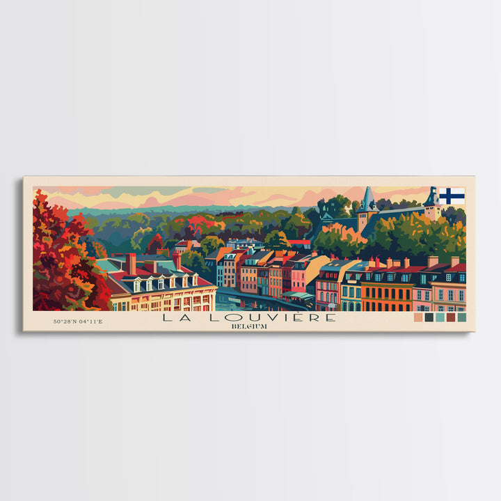 La Louvire Belgium Travel Art, City Art, Framed Canvas Print or Metal Wall Art, Europe Travel Poster, Panoramic Wall Art, Extra Wide Wall Art