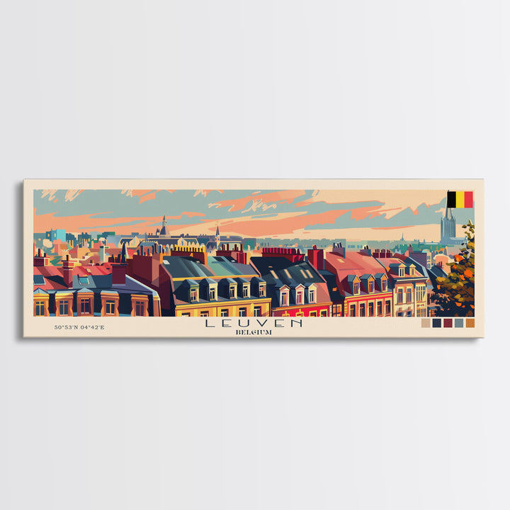 Leuven Belgium Travel Print Wall Art, Panoramic City Art, Travel Art, Wall Decor, Vacation Gift, Framed Canvas Print Or Metal Art