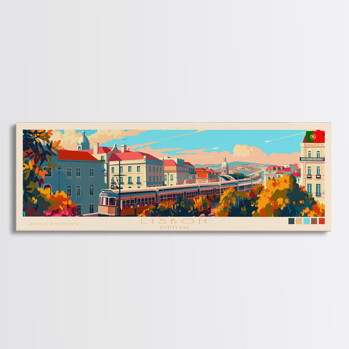 Lisbon Portugal Travel Print Wall Art, Panoramic City Art, Travel Art, Wall Decor, Vacation Gift, Framed Canvas Print Or Metal Art