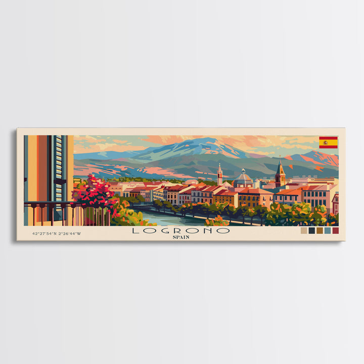 Logroño Spain Travel Art, City Art, Framed Canvas Print or Metal Wall Art, Europe Travel Poster, Panoramic Wall Art, Extra Wide Wall Art