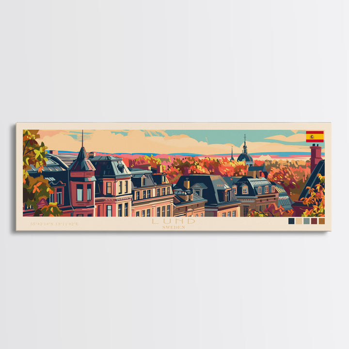 Lund Sweden Travel Print Wall Art, Panoramic City Art, Travel Art, Wall Decor, Vacation Gift, Framed Canvas Print Or Metal Art