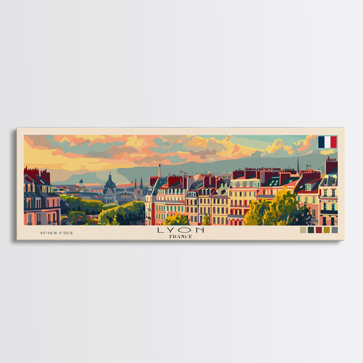 Lyon France Travel Print Wall Art, Panoramic City Art, Travel Art, Wall Decor, Vacation Gift, Framed Canvas Print Or Metal Art