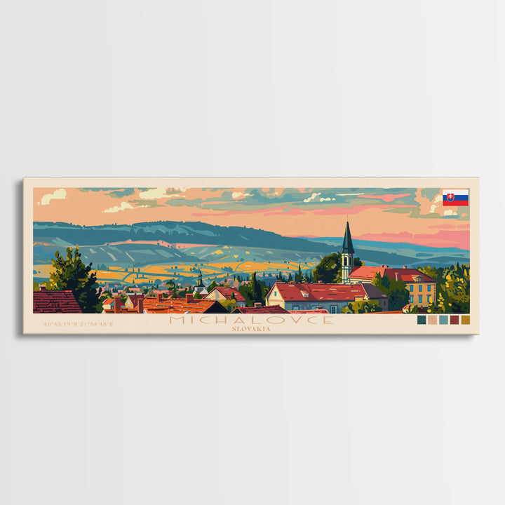 Michalovce Slovakia Travel Art, City Art, Framed Canvas Print or Metal Wall Art, Europe Travel Poster, Panoramic Wall Art, Extra Wide Wall Art