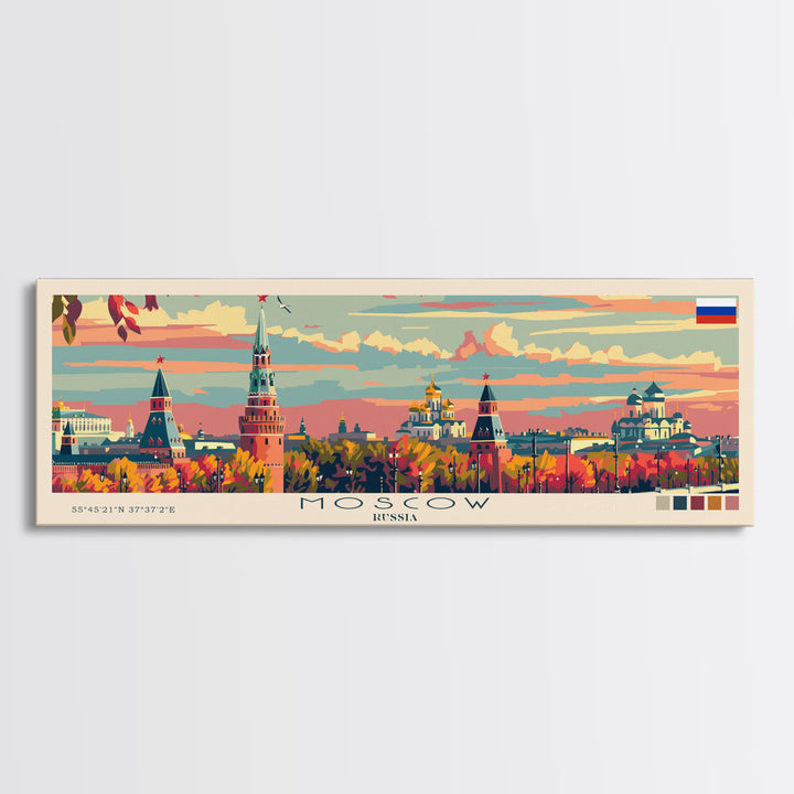 Moscow Russia Travel Print Wall Art, Panoramic City Art, Travel Art, Wall Decor, Vacation Gift, Framed Canvas Print Or Metal Art