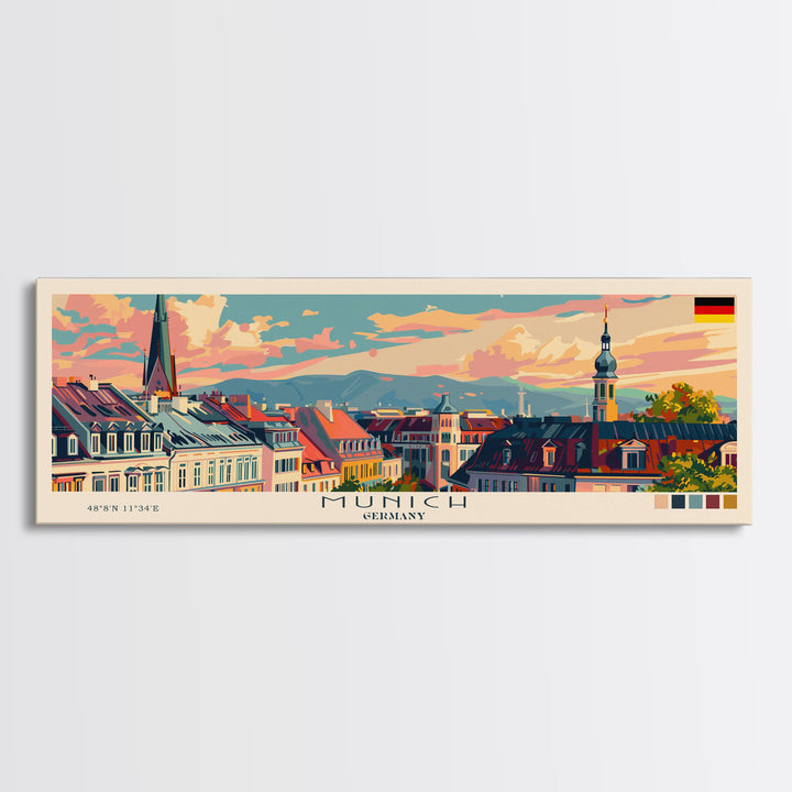 Munich Germany Wall Art, Panoramic Travel Poster, Panoramic Framed Canvas Print, City Wall Art, Wall Hanging Home Decor, Travel Art