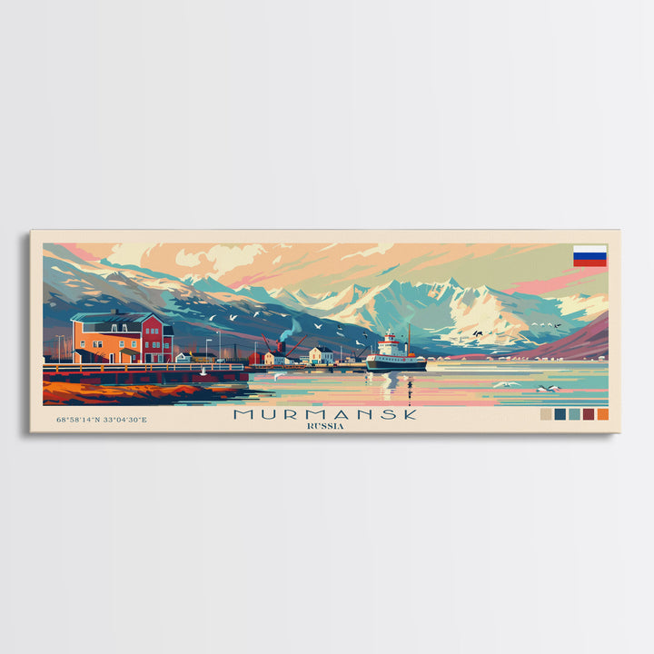 Murmansk Russia Panoramic Travel Poster, Framed Canvas Print or Metal Wall Art, Travel Art, Home Decor, Panoramic Painting, Midcentury Art