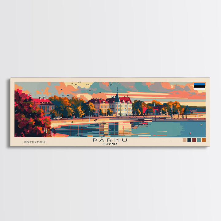 Parnu Estonia Travel Print Wall Art, Panoramic City Art, Travel Art, Wall Decor, Vacation Gift, Framed Canvas Print Or Metal Art