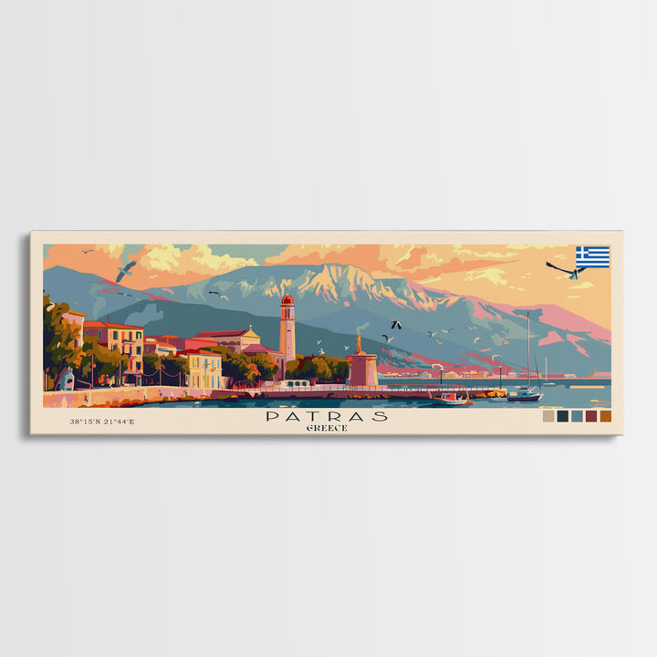 Patras Greece Travel Art, City Art, Framed Canvas Print or Metal Wall Art, Europe Travel Poster, Panoramic Wall Art, Extra Wide Wall Art