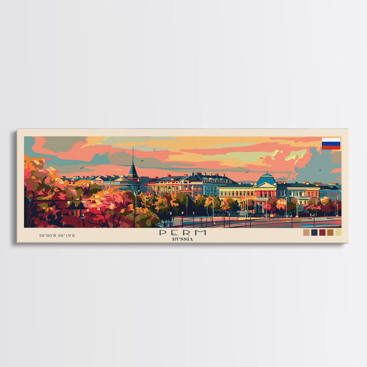 Perm Russia Travel Art, City Art, Framed Canvas Print or Metal Wall Art, Europe Travel Poster, Panoramic Wall Art, Extra Wide Wall Art