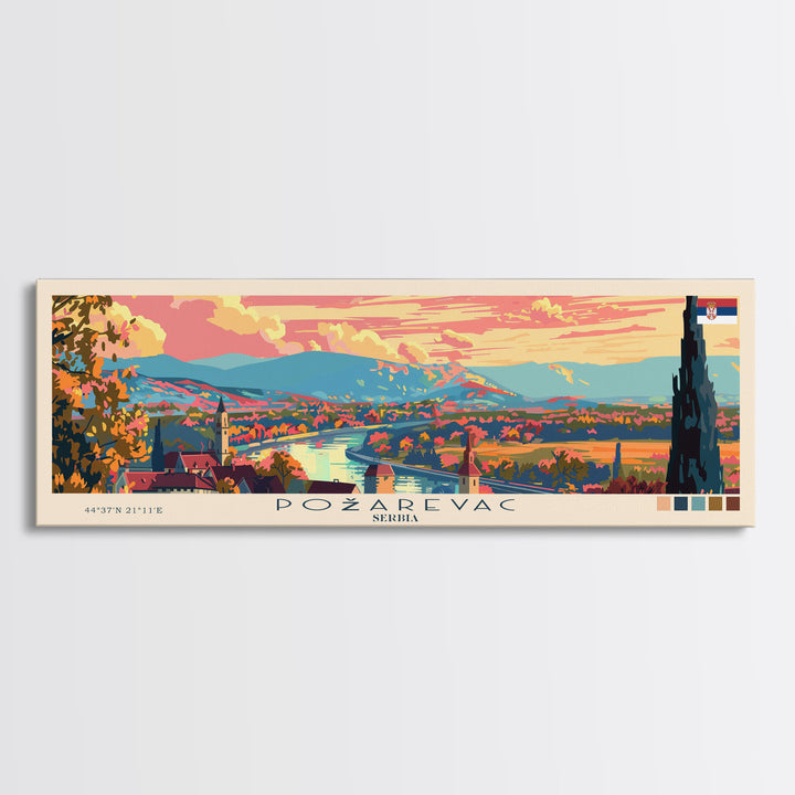 Pozarevac Serbia Travel Print Wall Art, Panoramic City Art, Travel Art, Wall Decor, Vacation Gift, Framed Canvas Print Or Metal Art