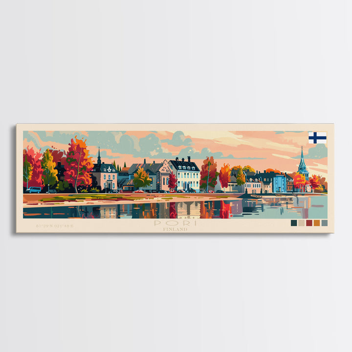 Pori Finland Travel Art, City Art, Framed Canvas Print or Metal Wall Art, Europe Travel Poster, Panoramic Wall Art, Extra Wide Wall Art