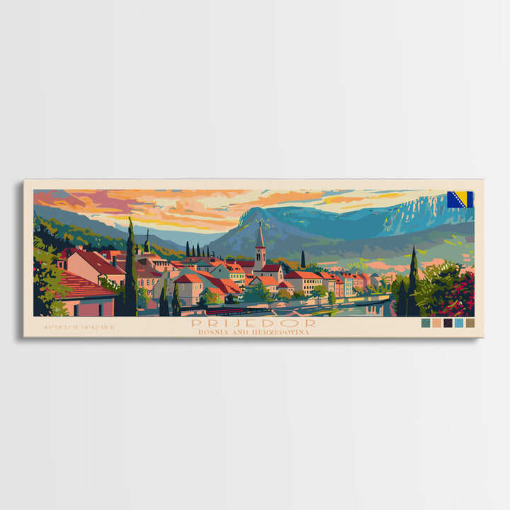 Prijedor Bosnia Travel Art, City Art, Framed Canvas Print or Metal Wall Art, Europe Travel Poster, Panoramic Wall Art, Extra Wide Wall Art