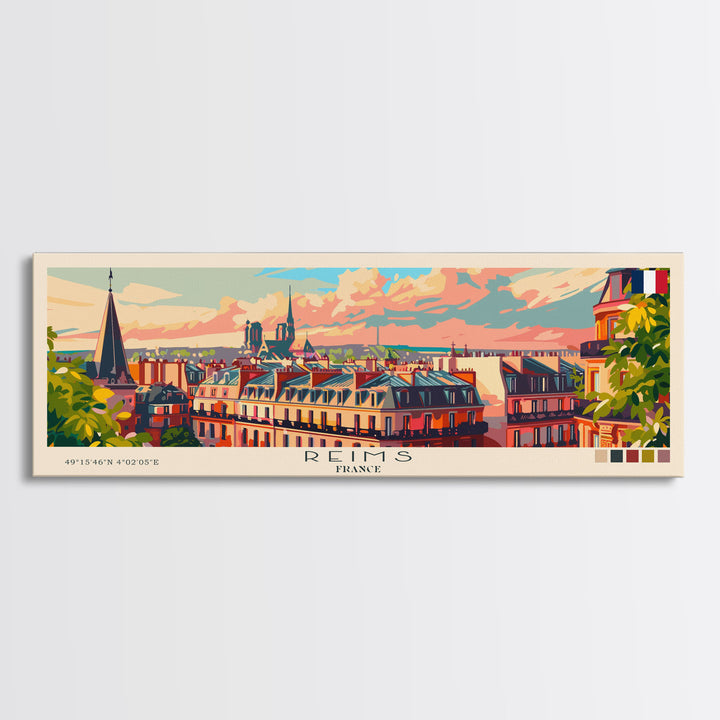 Reims France Travel Art, City Art, Framed Canvas Print or Metal Wall Art, Europe Travel Poster, Panoramic Wall Art, Extra Wide Wall Art