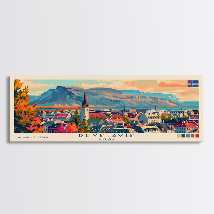 Reykjavik Iceland Wall Art, Panoramic Travel Poster, Panoramic Framed Canvas Print, City Wall Art, Wall Hanging Home Decor, Travel Art