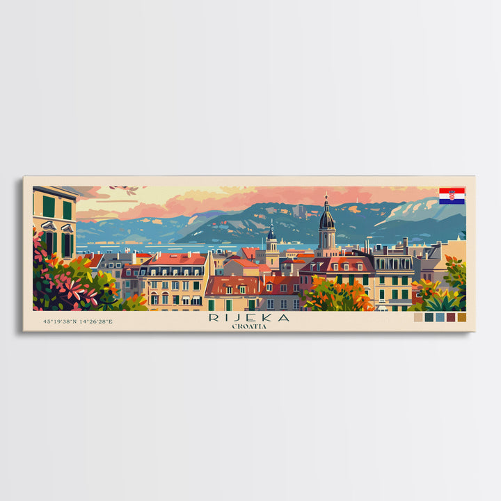 Rijeka Croatia Travel Print Wall Art, Panoramic City Art, Travel Art, Wall Decor, Vacation Gift, Framed Canvas Print Or Metal Art