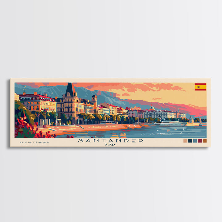 Santander Spain Travel Print Wall Art, Panoramic City Art, Travel Art, Wall Decor, Vacation Gift, Framed Canvas Print Or Metal Art