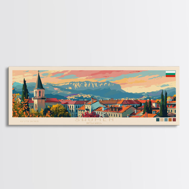 Shumen Bulgaria Travel Art, City Art, Framed Canvas Print or Metal Wall Art, Europe Travel Poster, Panoramic Wall Art, Extra Wide Wall Art