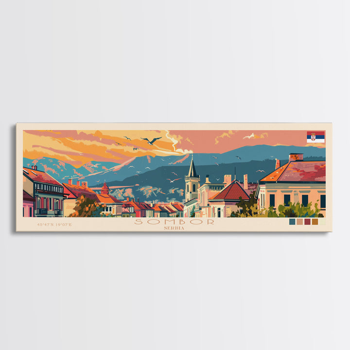 Sombor Serbia Travel Print Wall Art, Panoramic City Art, Travel Art, Wall Decor, Vacation Gift, Framed Canvas Print Or Metal Art