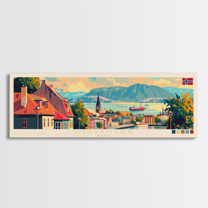 Stavanger Norway Travel Art, City Art, Framed Canvas Print or Metal Wall Art, Europe Travel Poster, Panoramic Wall Art, Extra Wide Wall Art