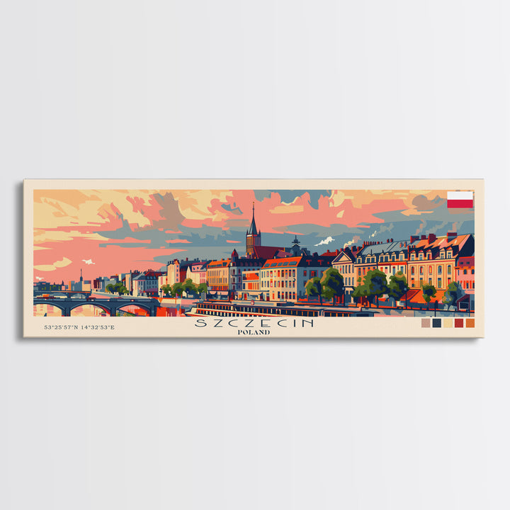 Szczecin Poland Travel Print Wall Art, Panoramic City Art, Travel Art, Wall Decor, Vacation Gift, Framed Canvas Print Or Metal Art