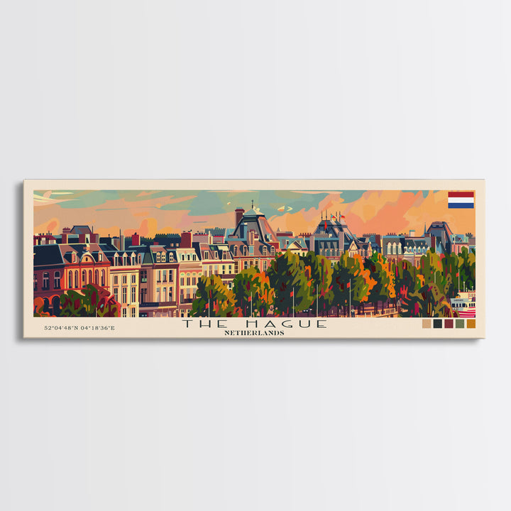 The Hague Netherlands Travel Print Wall Art, Panoramic City Art, Travel Art, Wall Decor, Vacation Gift, Framed Canvas Print Or Metal Art