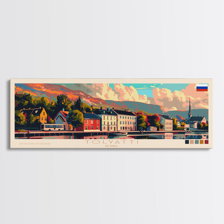 Tolyatti Russia Panoramic Travel Poster, Framed Canvas Print or Metal Wall Art, Travel Art, Home Decor, Panoramic Painting, Midcentury Art