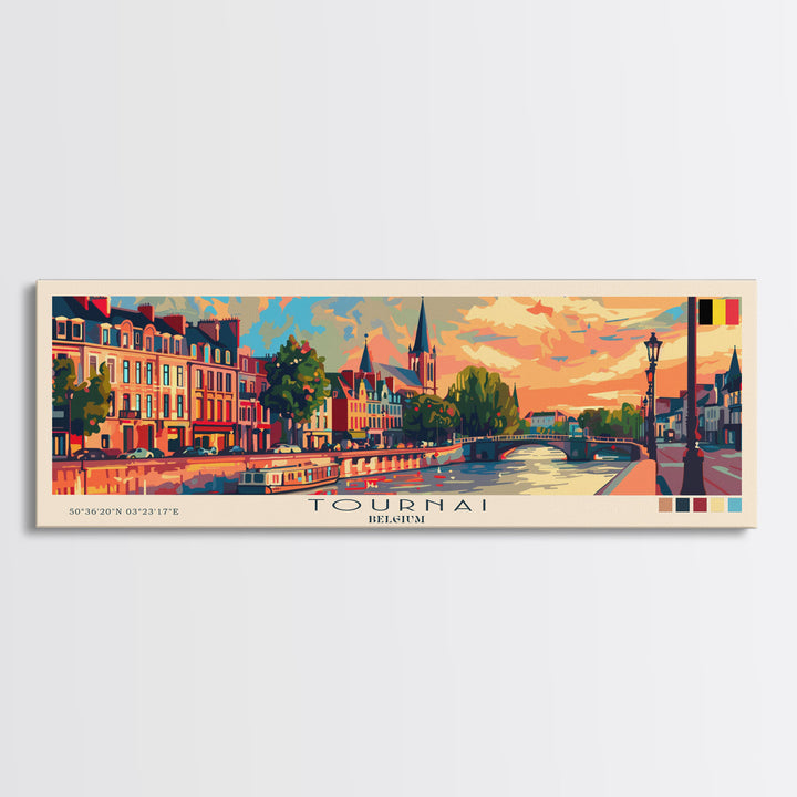 Tournai Belgium Travel Print Wall Art, Panoramic City Art, Travel Art, Wall Decor, Vacation Gift, Framed Canvas Print Or Metal Art