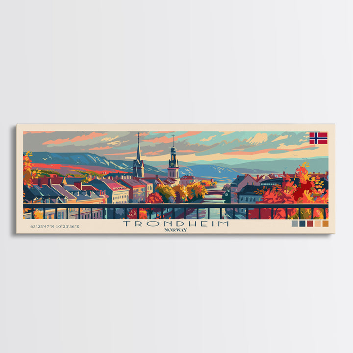 Trondheim Norway Travel Print Wall Art, Panoramic City Art, Travel Art, Wall Decor, Vacation Gift, Framed Canvas Print Or Metal Art