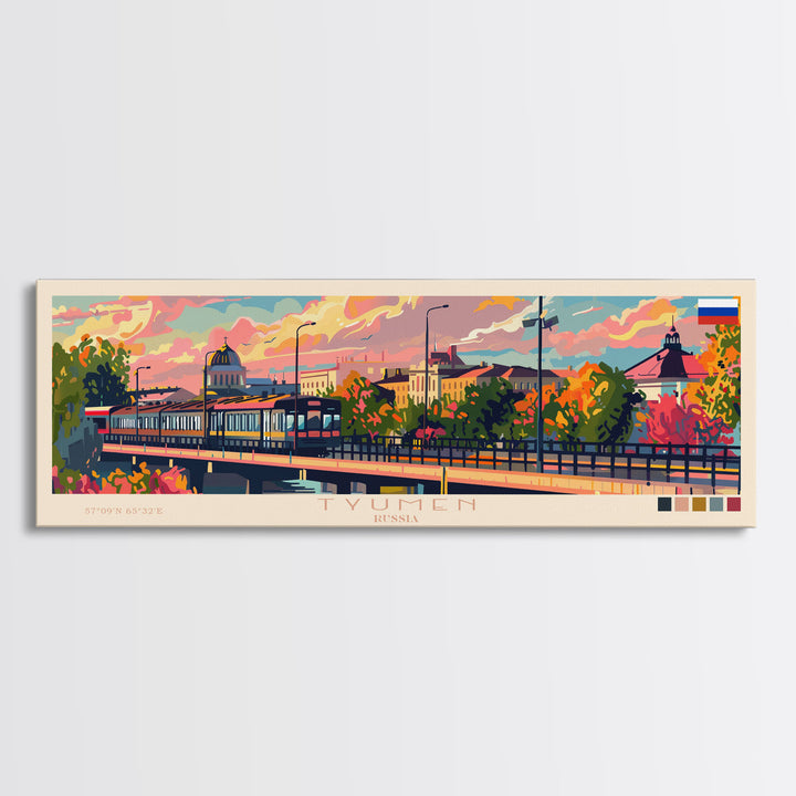 Tyumen Russia Panoramic Travel Poster, Framed Canvas Print or Metal Wall Art, Travel Art, Home Decor, Panoramic Painting, Midcentury Art