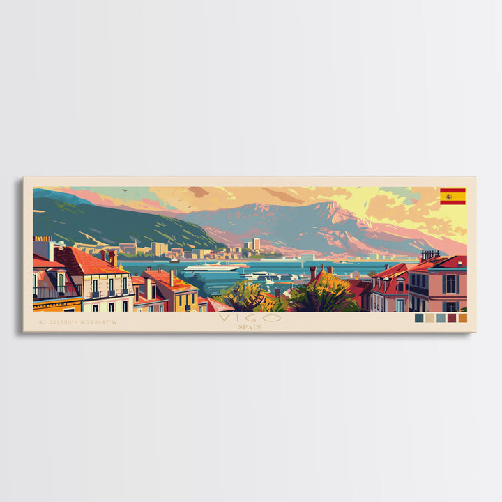 Vigo Spain Wall Art, Panoramic Travel Poster, Panoramic Framed Canvas Print, City Wall Art, Wall Hanging Home Decor, Travel Art