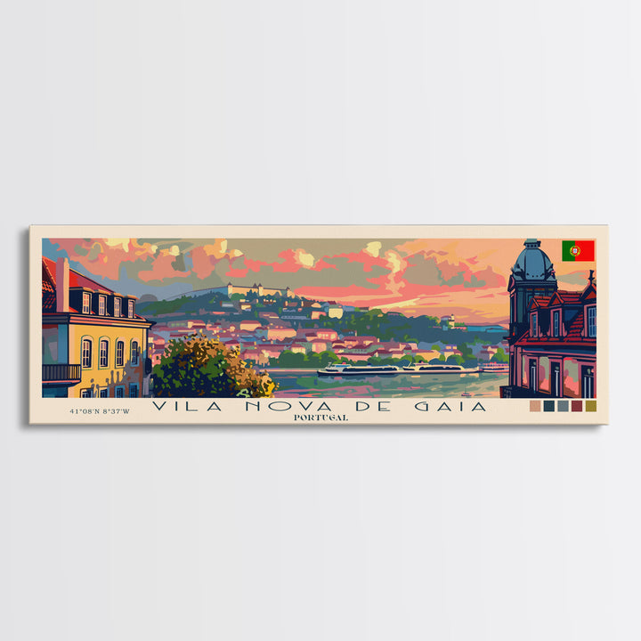 Vila Nova de Gaia Portugal Travel Print Wall Art, Panoramic City Art, Travel Art, Wall Decor, Vacation Gift, Framed Canvas Print Or Metal Art