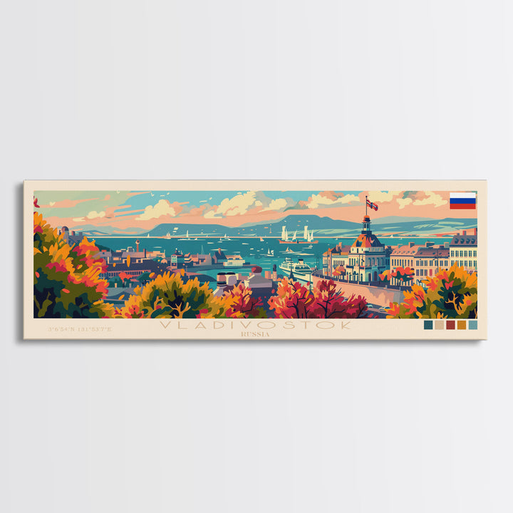 Vladivostok Russia Travel Print Wall Art, Panoramic City Art, Travel Art, Wall Decor, Vacation Gift, Framed Canvas Print Or Metal Art