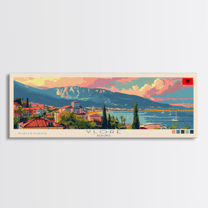 Vlore Albania Travel Art, City Art, Framed Canvas Print or Metal Wall Art, Europe Travel Poster, Panoramic Wall Art, Extra Wide Wall Art