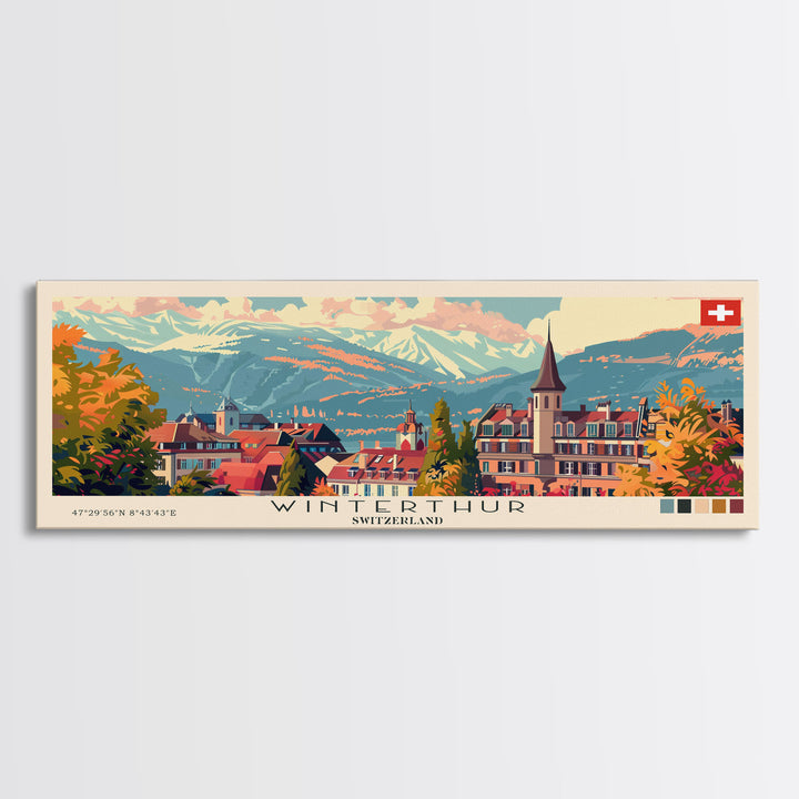 Winterthur Switzerland Travel Art, City Art, Framed Canvas Print or Metal Wall Art, Europe Travel Poster, Panoramic Wall Art, Extra Wide Wall Art