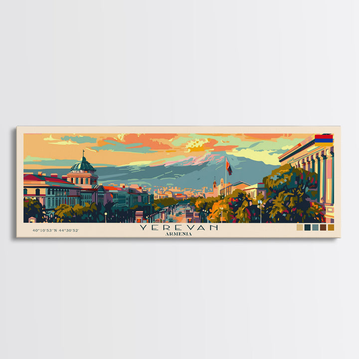 Yerevan Armenia Travel Art, City Art, Framed Canvas Print or Metal Wall Art, Europe Travel Poster, Panoramic Wall Art, Extra Wide Wall Art