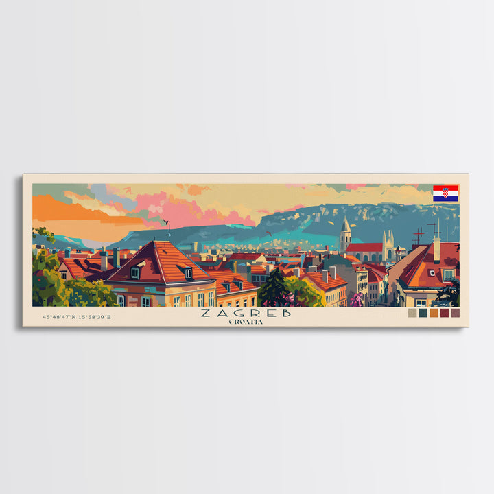 Zagreb Croatia Travel Art, City Art, Framed Canvas Print or Metal Wall Art, Europe Travel Poster, Panoramic Wall Art, Extra Wide Wall Art