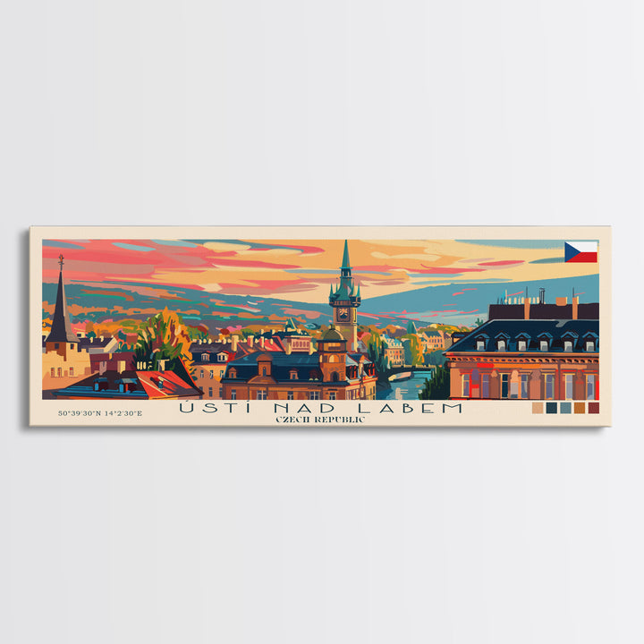 ÚstÍ nad Labem Czech Republic Wall Art, Panoramic Travel Poster, Panoramic Framed Canvas Print, City Wall Art, Wall Hanging Home Decor, Travel Art